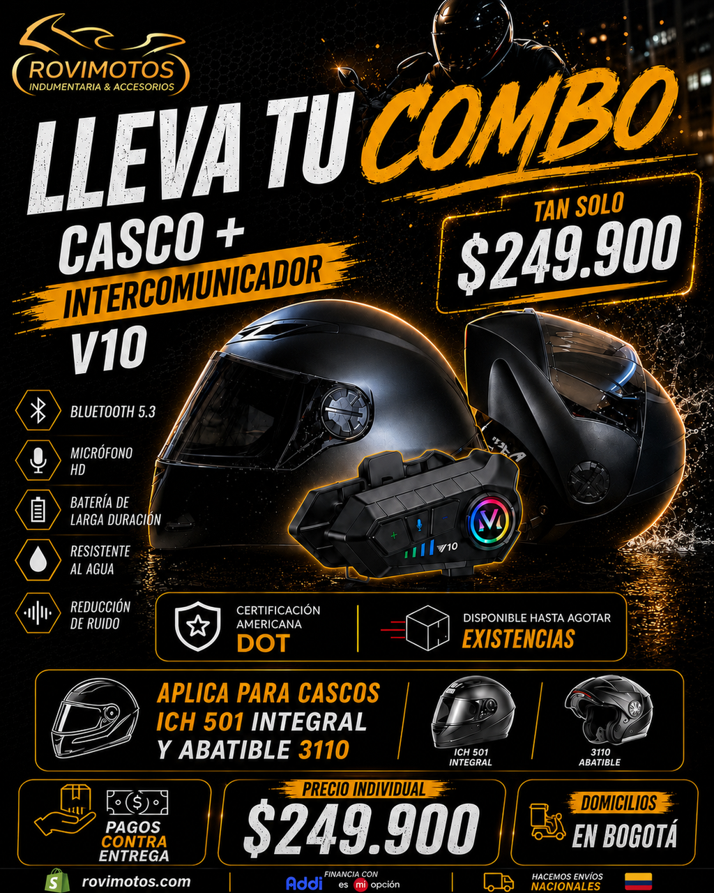 🔥COMBO CASCO E INTERCOMUNICADOR CERTIFICADOS 🔥