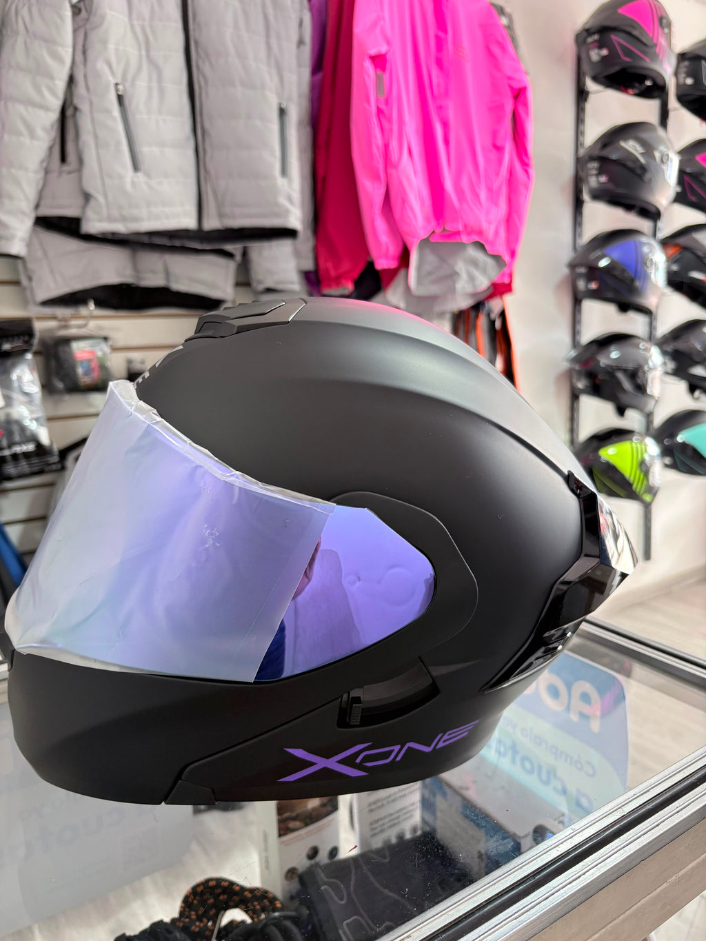 CASCO ABATIBLE X-ONE NEGRO MATE VS MORADO