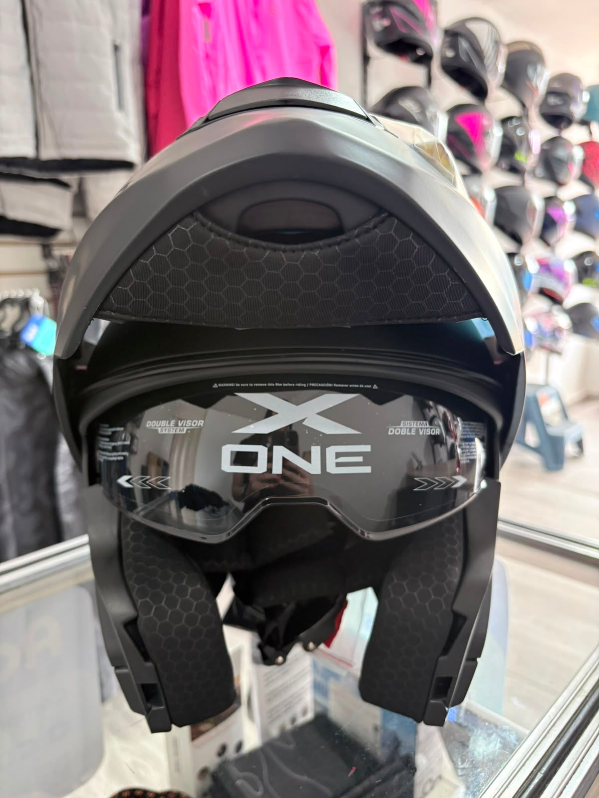 CASCO ABATIBLE X-ONE NEGRO MATE VS ROJO