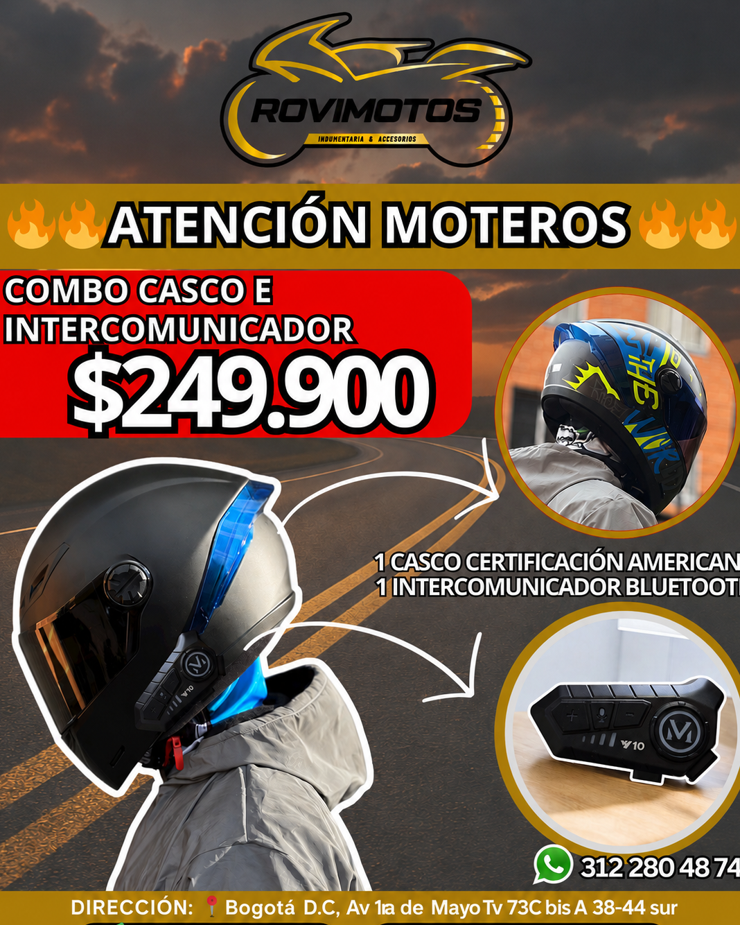 🔥COMBO CASCO E INTERCOMUNICADOR CERTIFICADOS 🔥